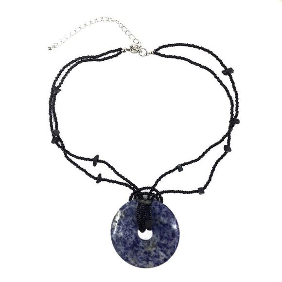 Jewelry - Necklace Blue White Tan Stone Donut Pendant NWOT